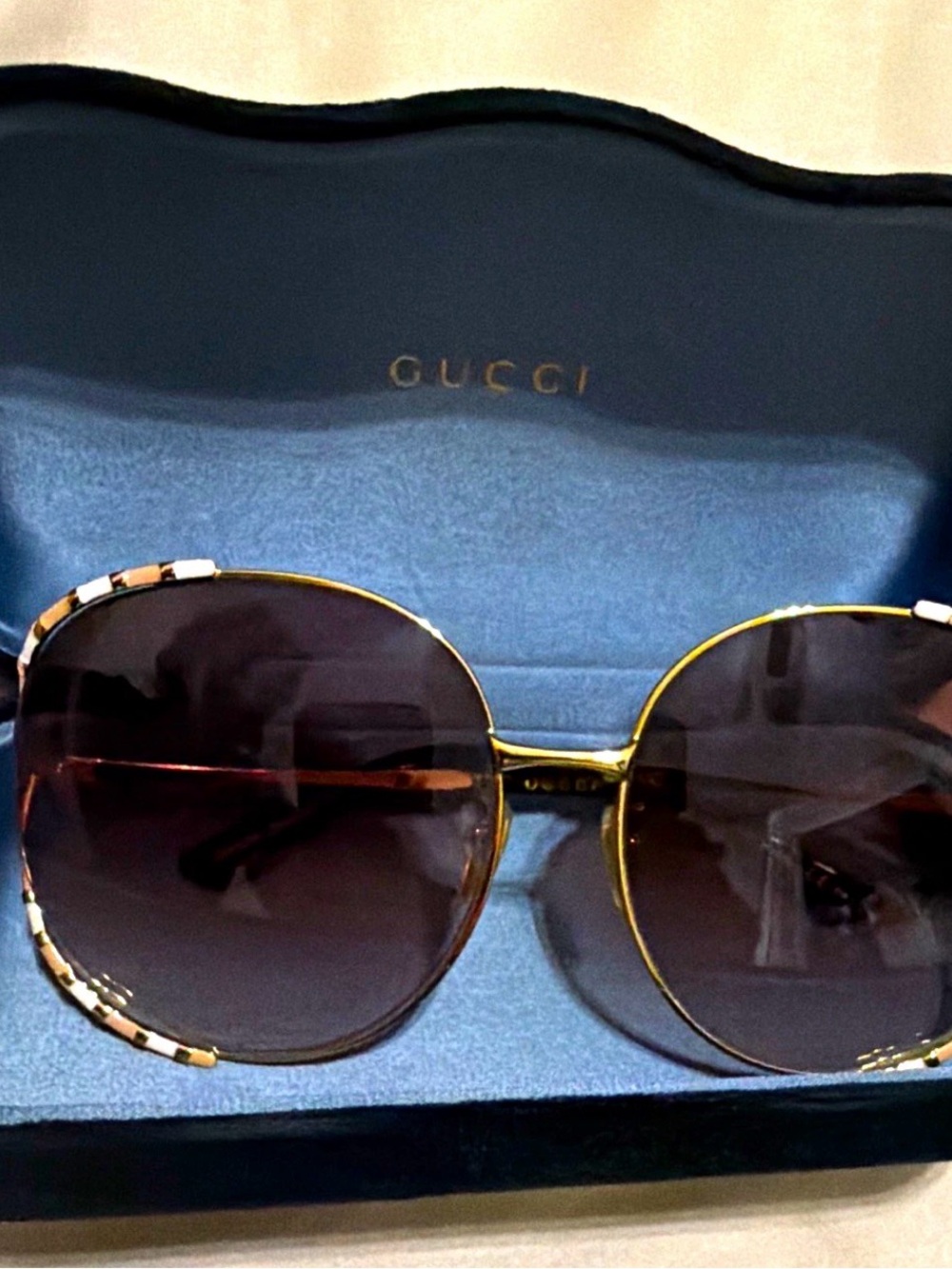 Gucci Women’s Gold Frame with Brown Gradient Lenses Sunglasses